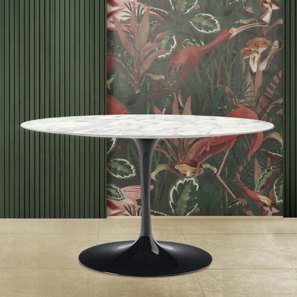 Tulpentisch saarinen h 74 mit ovaler platte aus carrara-marmor made in italy - scharlachrot