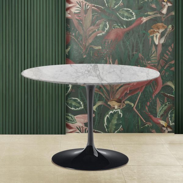 Tulpentisch saarinen h 74 mit runder platte aus arabescato-marmor made in italy - scharlachrot