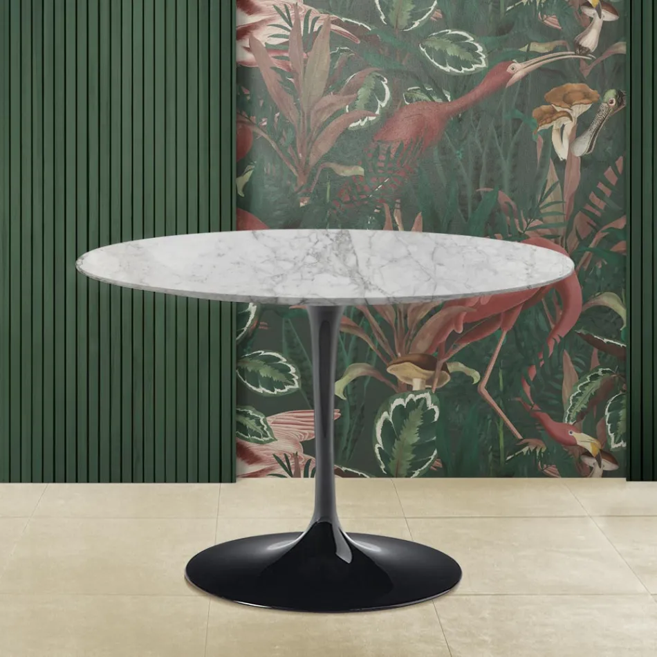 Tulpentisch Saarinen H 73 mit runder Platte aus Arabescato-Marmor Made in Italy Viadurini