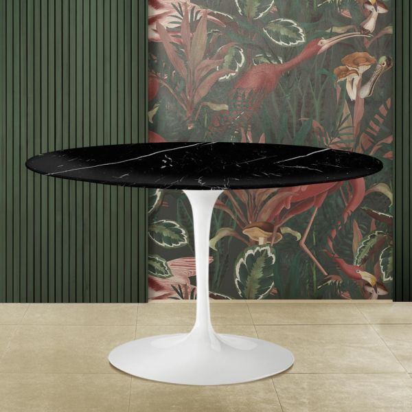 Tulpentisch saarinen h 74 mit runder platte aus schwarzem marquinia-marmor, hergestellt in italien - scarlet
