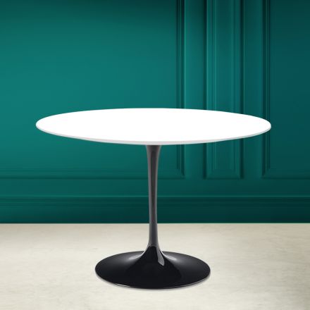 Tulip Saarinen H 73 Runder Tisch aus absolut weißer Keramik, hergestellt in Italien – Scharlachrot Viadurini