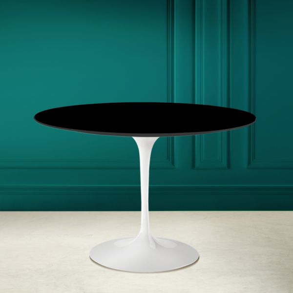 Tulpentisch saarinen h 73 rund aus absolut schwarzer keramik made in italy - scharlachrot