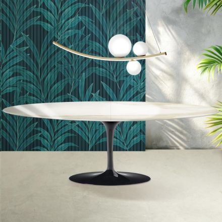 Saarinen Tulip Tisch H 74 cm ausziehbar in Florim Calacatta Gold Glanzkeramik - Scharlachrot Viadurini