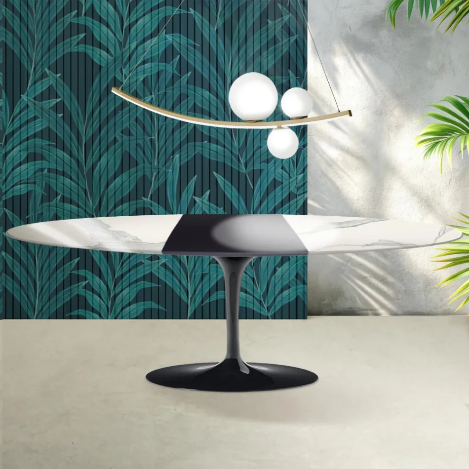 Saarinen Tulip Tisch H 74 cm ausziehbar in Florim Statuario Hochglanzkeramik - Scharlachrot Viadurini
