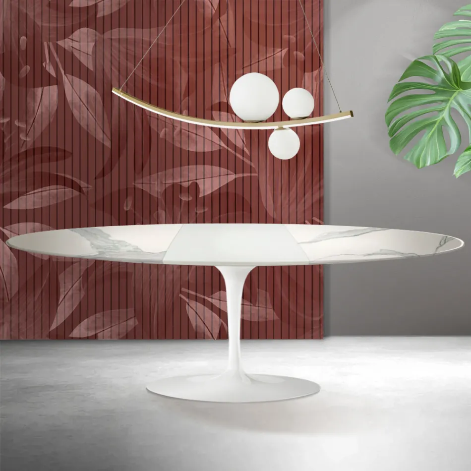 Saarinen Tulip Tisch H 74 cm ausziehbar in Florim Statuario Mattkeramik - Scharlachrot Viadurini