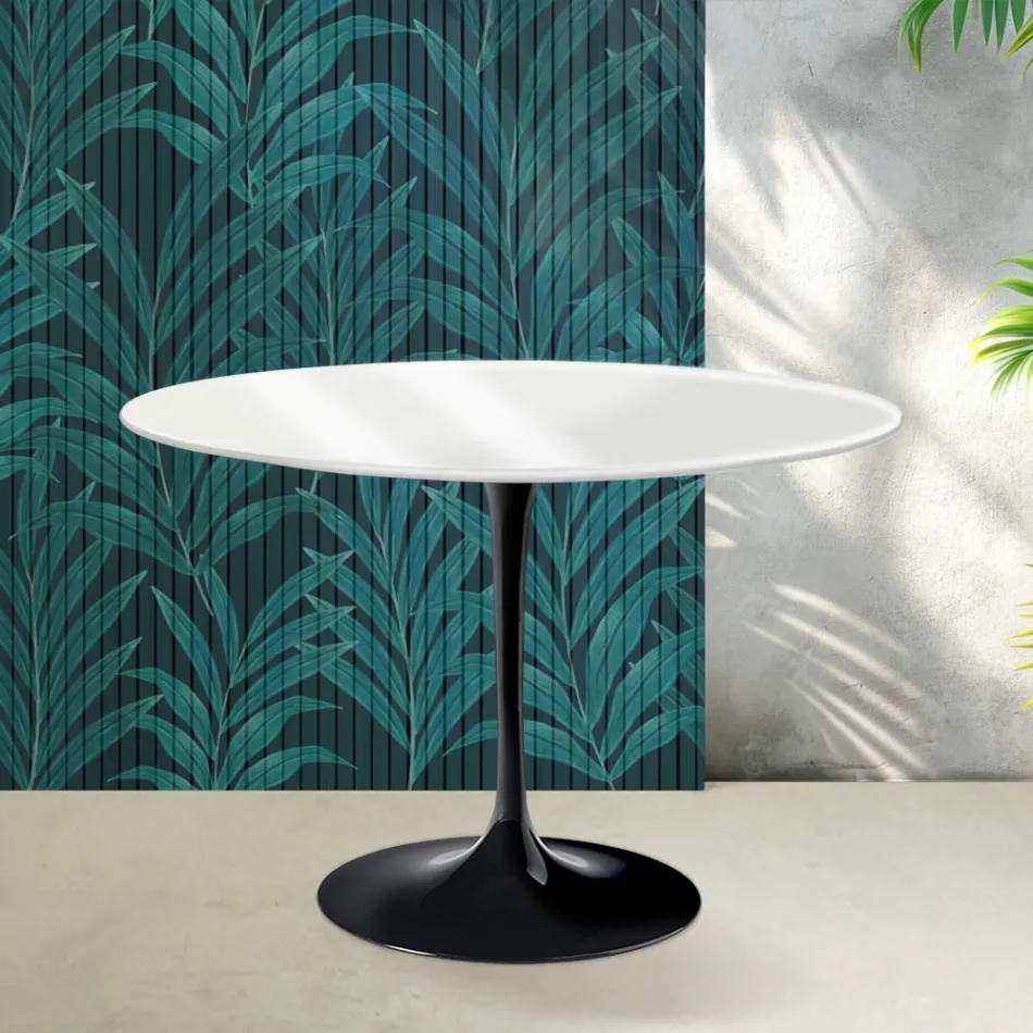 Saarinen Tulpentisch H 74 cm in Hochglanzweiß Florim Keramik - Scharlachrot Viadurini