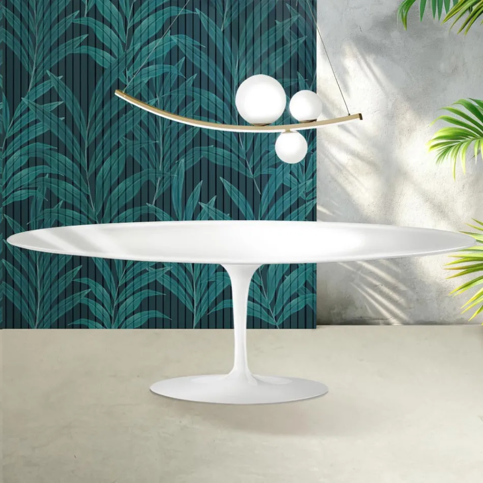Saarinen Tulpentisch H 74 cm in Hochglanzweiß Florim Keramik - Scharlachrot Viadurini
