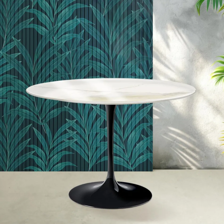 Saarinen Tulip Tisch H 74 cm in Florim Calacatta Gold Glanzkeramik - Scharlachrot Viadurini