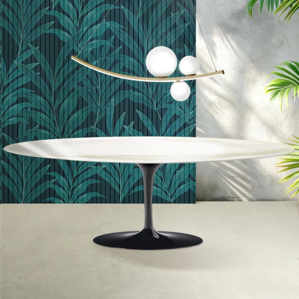 Saarinen Tulip Tisch H 74 cm in Florim Calacatta Gold Glanzkeramik - Scharlachrot Viadurini