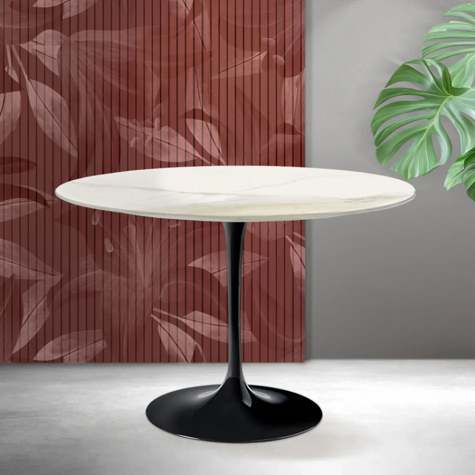 Saarinen Tulip Tisch H 74 cm in Florim Calacatta Gold Matt Keramik - Scharlachrot Viadurini