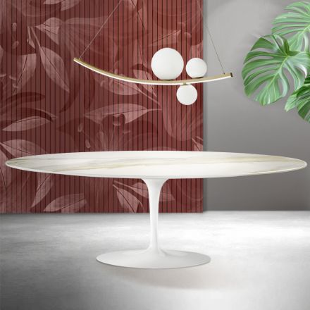 Saarinen Tulip Tisch H 74 cm in Florim Calacatta Gold Matt Keramik - Scharlachrot Viadurini