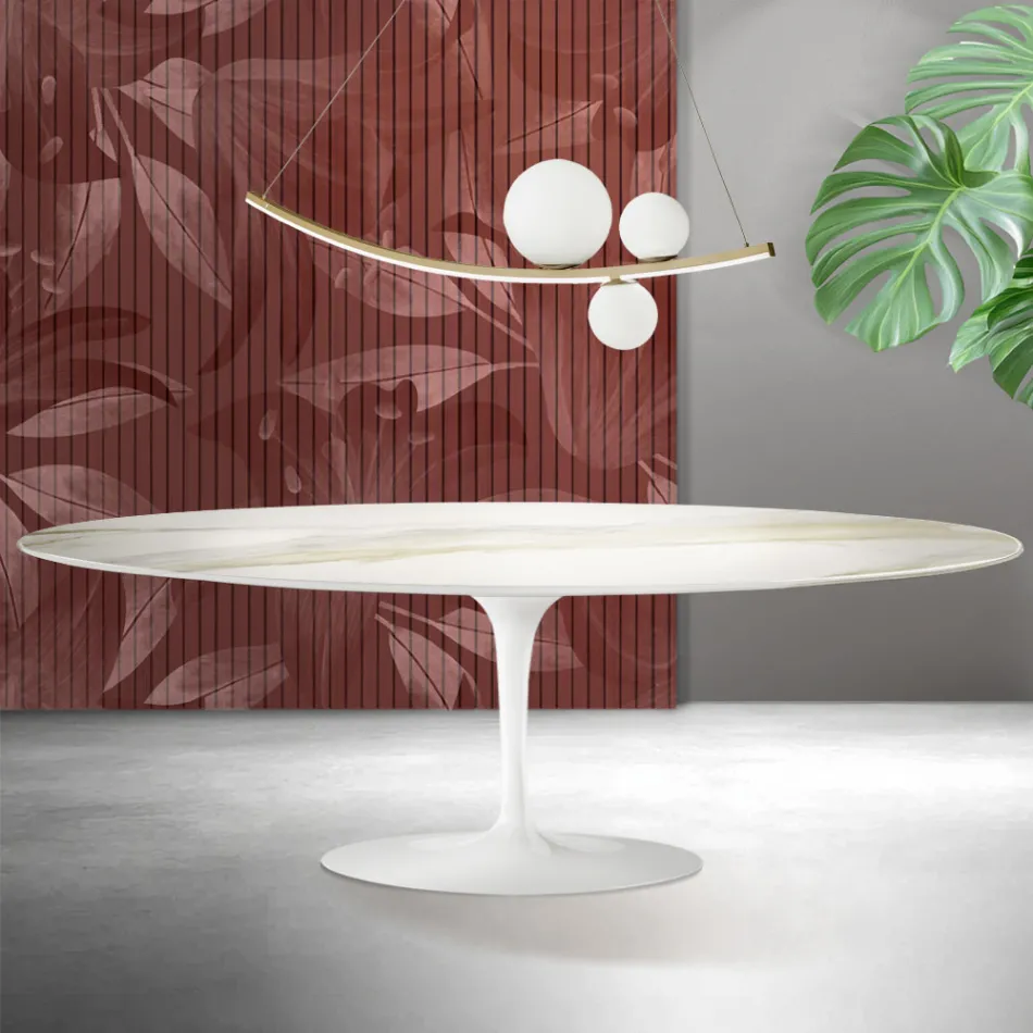 Saarinen Tulip Tisch H 74 cm in Florim Calacatta Gold Matt Keramik - Scharlachrot Viadurini