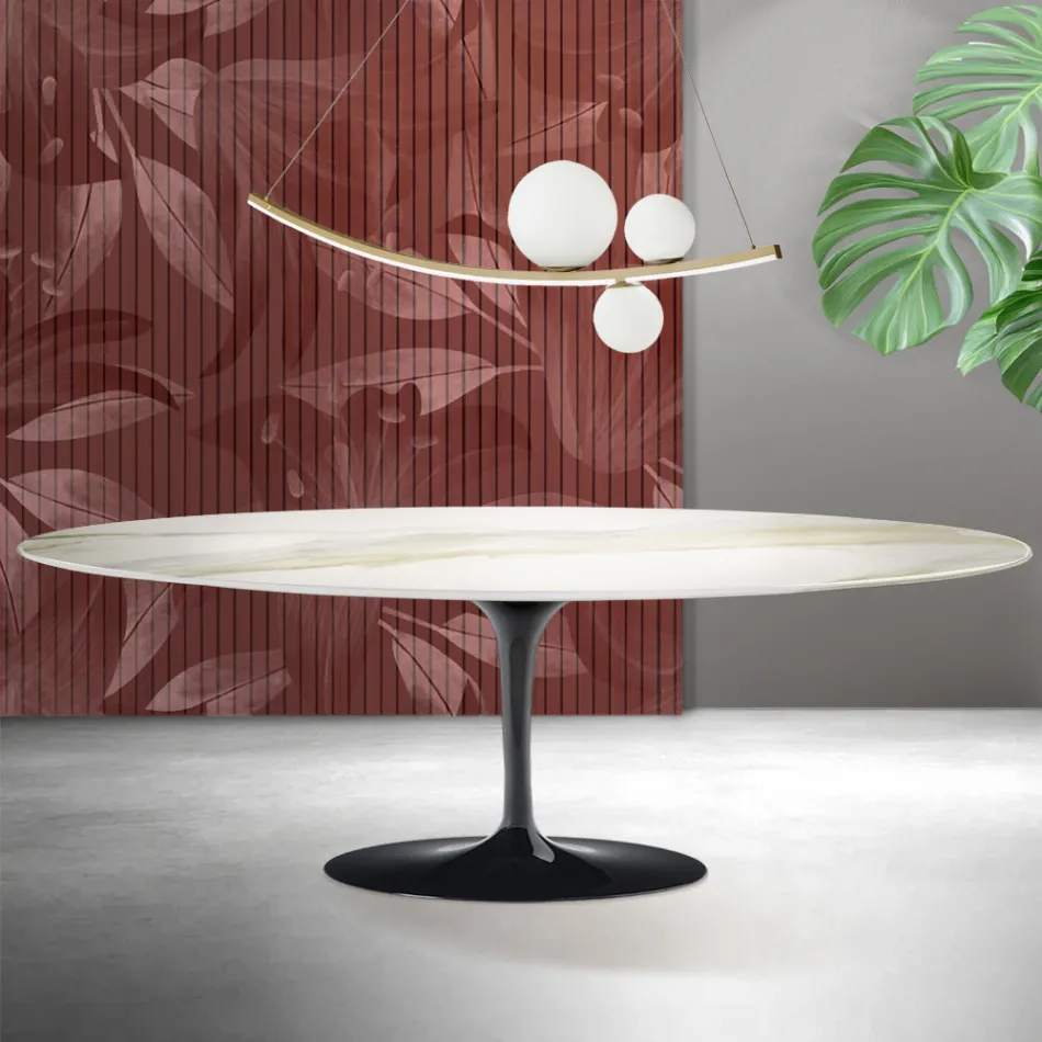 Saarinen Tulip Tisch H 74 cm in Florim Calacatta Gold Matt Keramik - Scharlachrot Viadurini