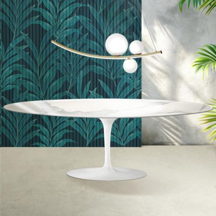 Tulip Saarinen Tisch H 74 cm aus Florim Statuario Lucido Keramik – Scharlachrot Viadurini