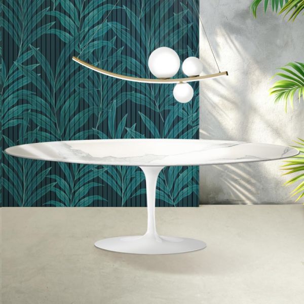 Tulip saarinen tisch h 74 cm aus florim statuario lucido keramik – scharlachrot