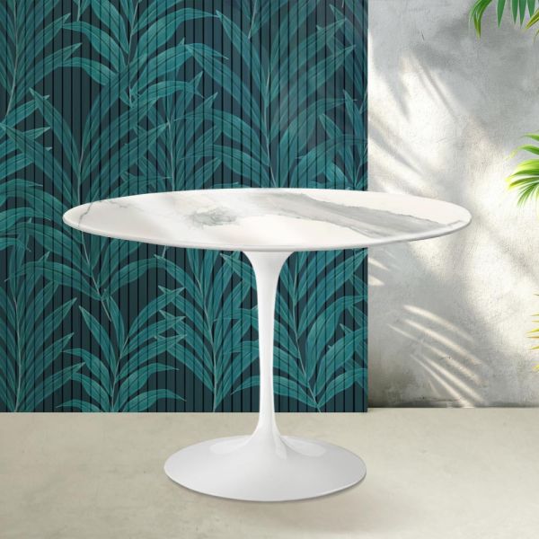 Tulip saarinen tisch h 74 cm aus florim statuario lucido keramik – scharlachrot