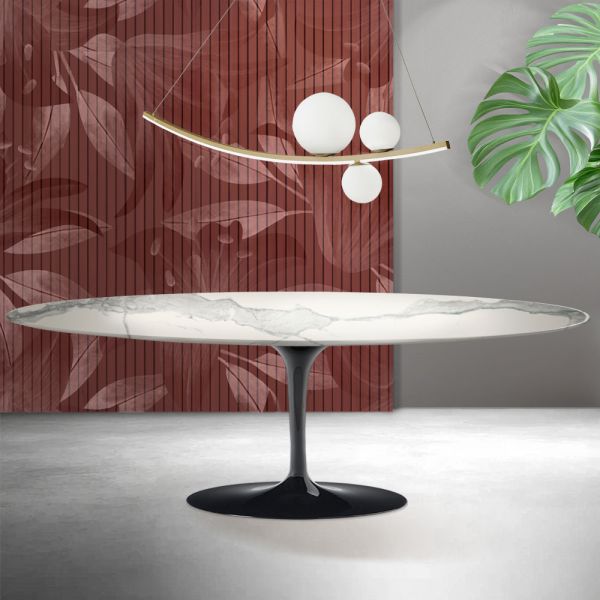 Saarinen tulip tisch h 74 cm in matt florim statuario ceramica – scarlet