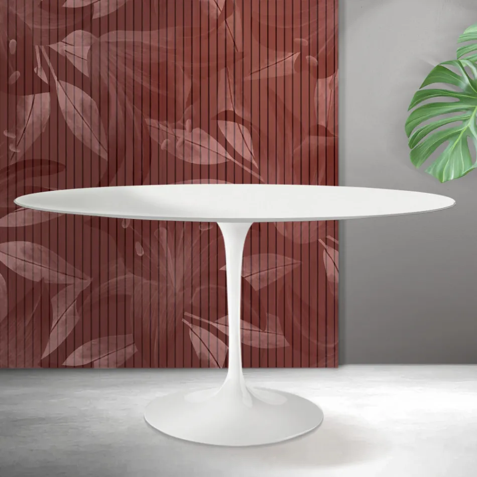 Tulip Saarinen Tisch H 74 cm Rund in Weiß Florim Keramik - Scharlachrot Viadurini