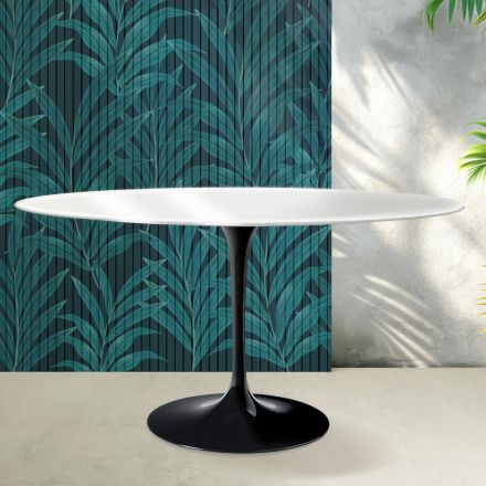 Saarinen Tulpentisch H 74 cm Rund in Florim Keramik Glänzend Weiß - Scharlachrot Viadurini