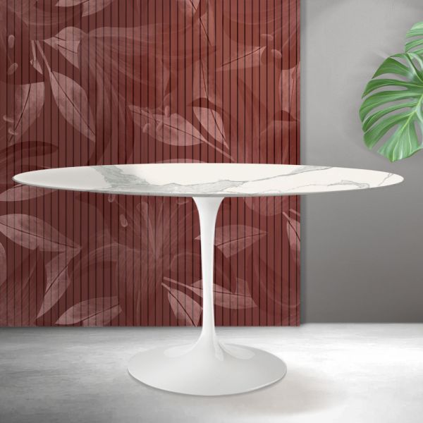 Saarinen tulip tisch h 74 cm rund in florim statuario mattkeramik - scharlachrot