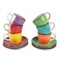 Kaffeetassen mit Untertasse aus farbigem handbemaltem Steinzeug 12 Stück - Abruzzen