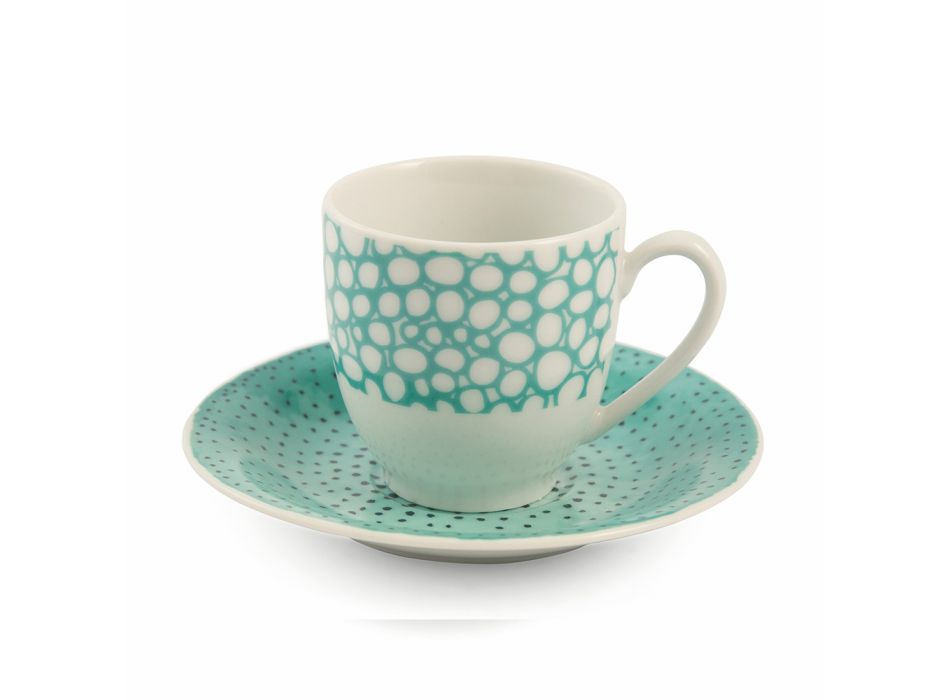 Kaffeetassen mit Untertasse aus farbigem Porzellan 12 Stück - Hintergrund Viadurini