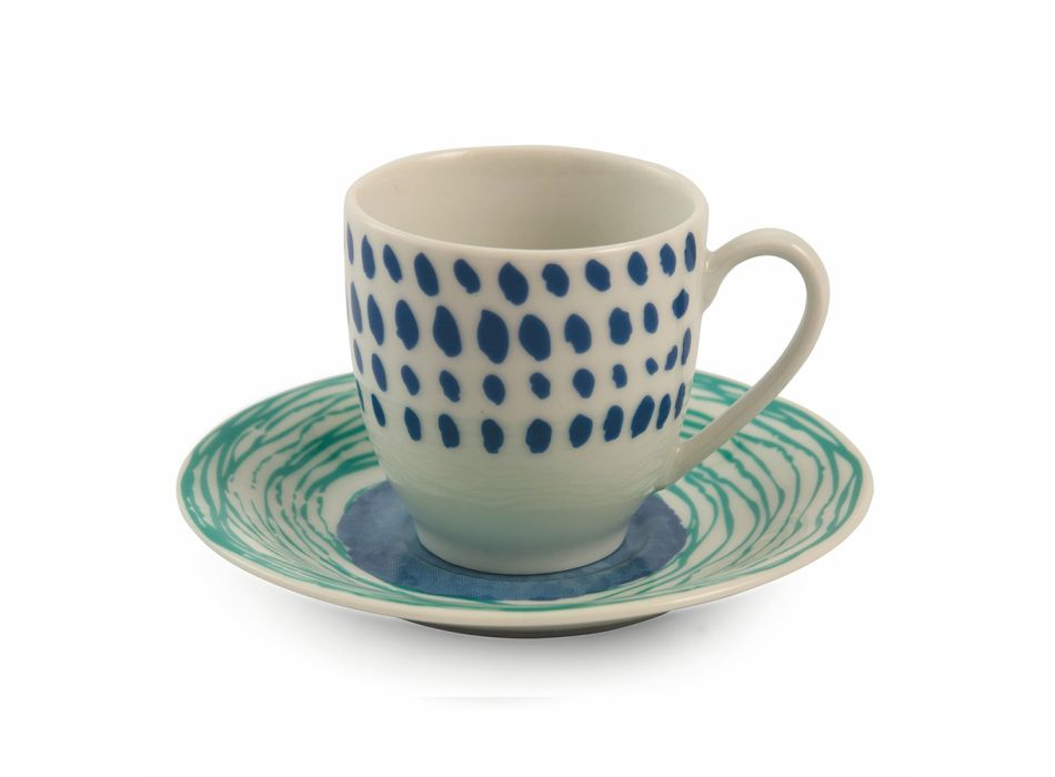 Kaffeetassen mit Untertasse aus farbigem Porzellan 12 Stück - Hintergrund Viadurini