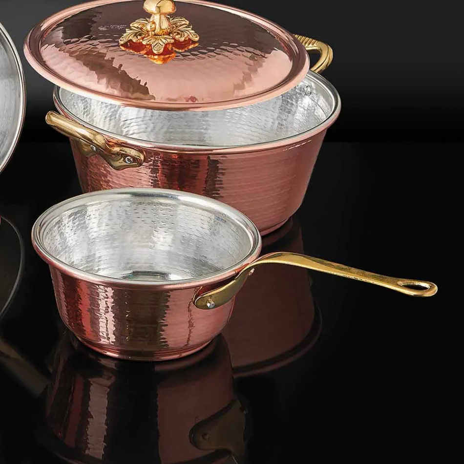 Konische handverzinnte Kupferpfanne und Griff Made in Italy 19 cm - Mariassunta Viadurini