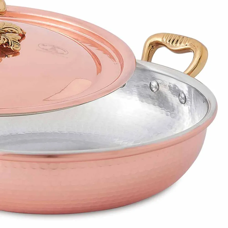 Rundes Design verzinnte Kupferpfanne mit Deckel 28 cm - Mariastella Viadurini