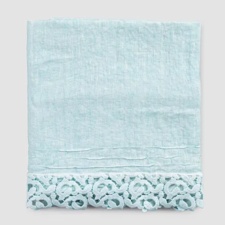 Schweres Leinen-Badetuch mit italienischer Qualitäts-Poema-Spitze, 2 Farben – Castle Viadurini