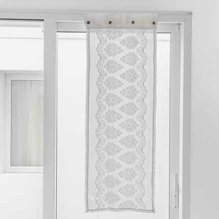 Weißer Glasvorhang aus hellem Leinen mit gotischer Baumwollstickerei – Gegia Viadurini