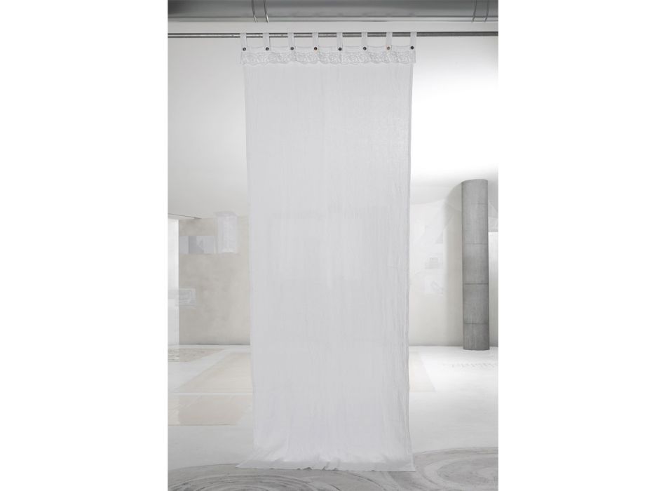 Weißer heller Leinenvorhang mit Spitze, elegantes Design, hergestellt in Italien – Geogeo Viadurini