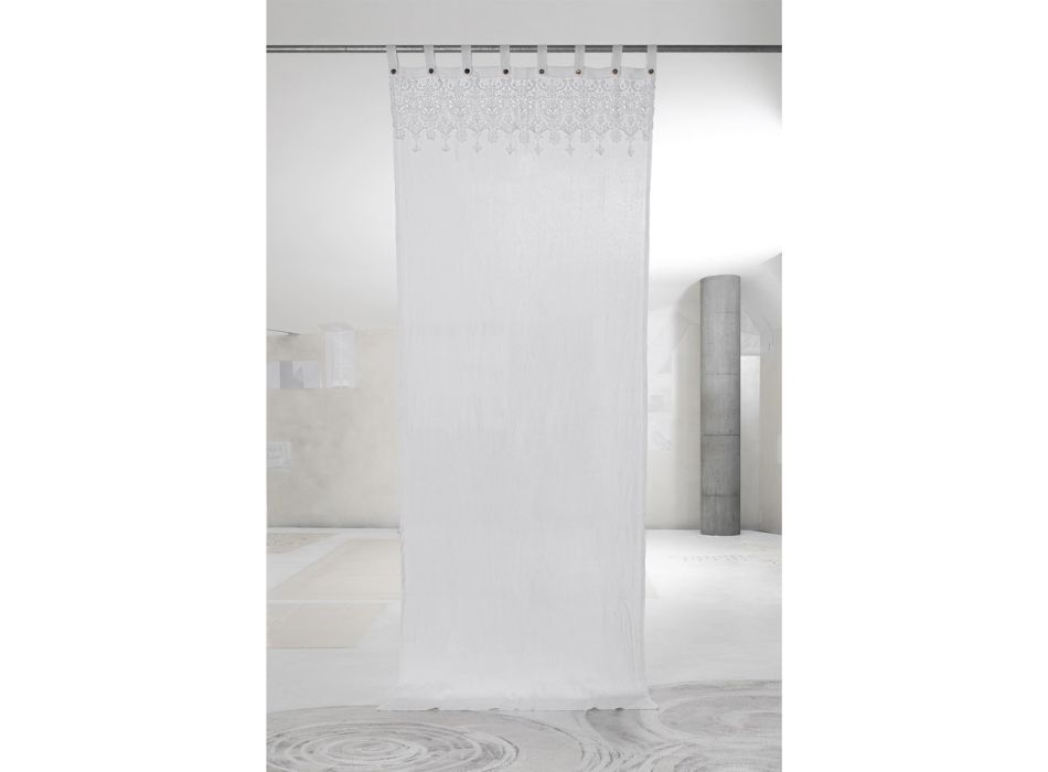 Weißer heller Leinenvorhang mit Spitze, elegantes Design, hergestellt in Italien – Geogeo Viadurini