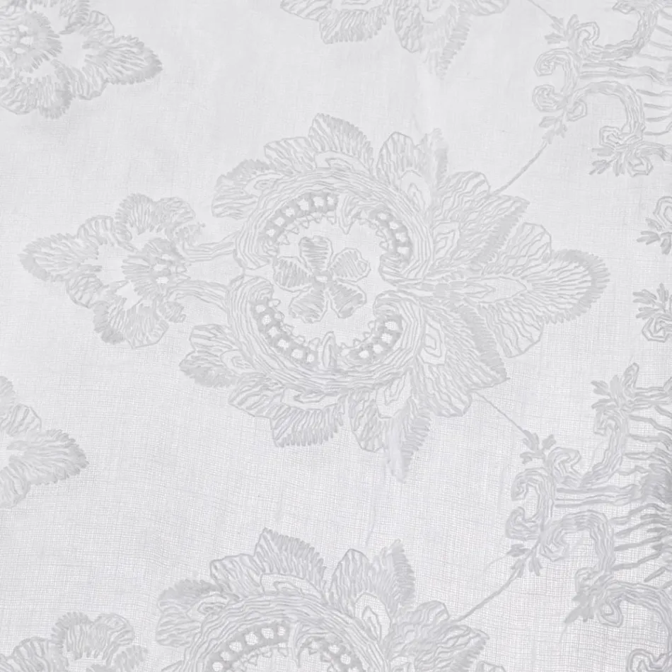 Italienischer Luxus-Vorhang aus hellem Leinen mit Organza und weißer Stickerei – Marinella Viadurini
