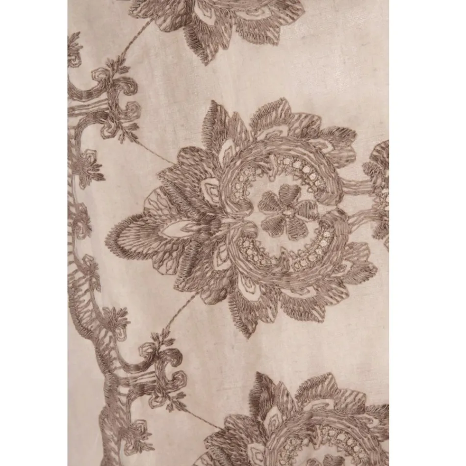 Leichter Leinenvorhang mit Organza und gotischer Stickerei im Luxuszentrum – Marinella Viadurini