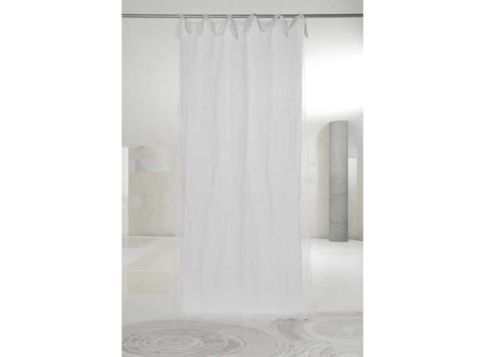 Weißer Vorhang aus Leinen und Organza mit Bändern, luxuriöses Design, hergestellt in Italien – Ariosto Viadurini