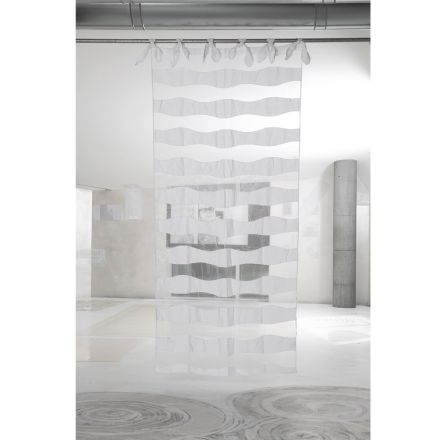 Vorhang aus Leinen und weißem Organza mit eleganter italienischer Designstickerei - Oceanomare Viadurini