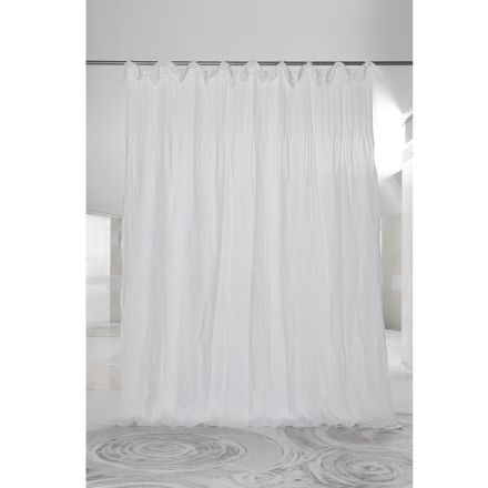 Luxus-Design-Vorhang aus weißem Leinen und Organza mit Rippen – Karnak Viadurini