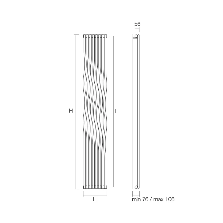 Hydraulischer Heizkörper mit gebogenen vertikalen Elementen, hergestellt in Italien – Ribes Viadurini