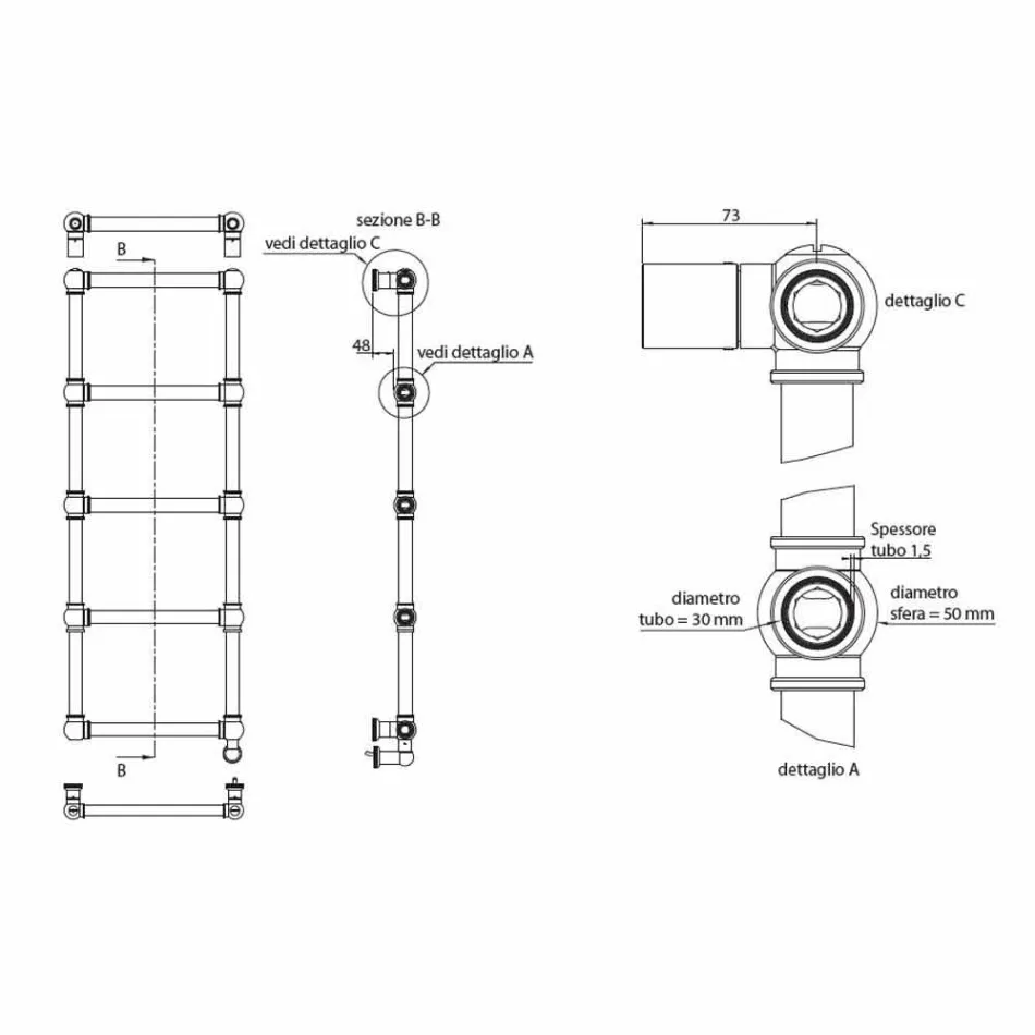 Heizkörper Elektrohandtuchwärmer Chrom in Messing Design 200 W - Caesar Viadurini