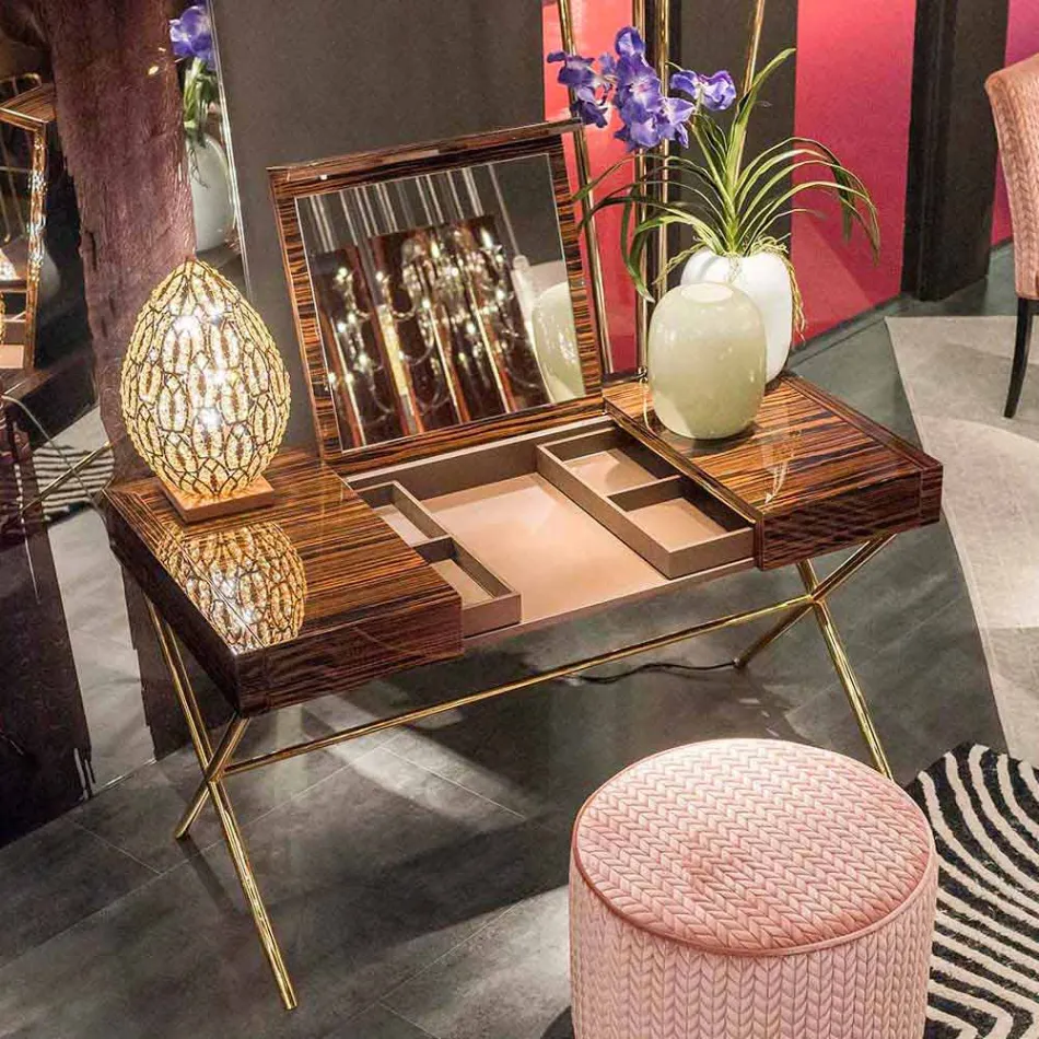 Moderner Schminktisch mit zu öffnender Platte aus poliertem Ebenholz Ada 3 Viadurini