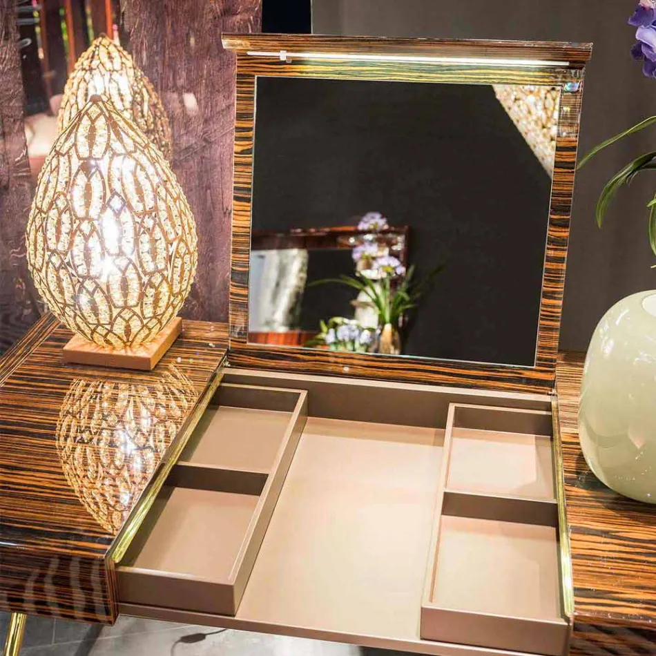 Moderner Schminktisch mit zu öffnender Platte aus poliertem Ebenholz Ada 3 Viadurini