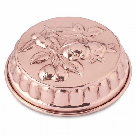 Runde handverzinnte Kuchenform aus Kupfer mit Obstdekoration 28 cm - Gianmattia Viadurini