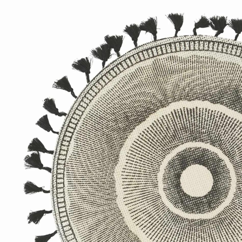 Rundes Frühstücks-Tischset aus Jute mit schwarzen Fransen 12 Stück - Casside Viadurini