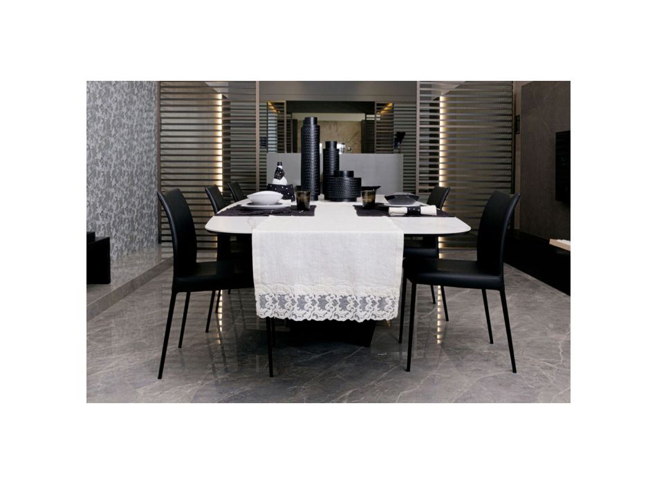 Tischsets und Besteckhalter mit Kristallen aus schwarzem Leinen, 2 Stück – Nabuko Viadurini