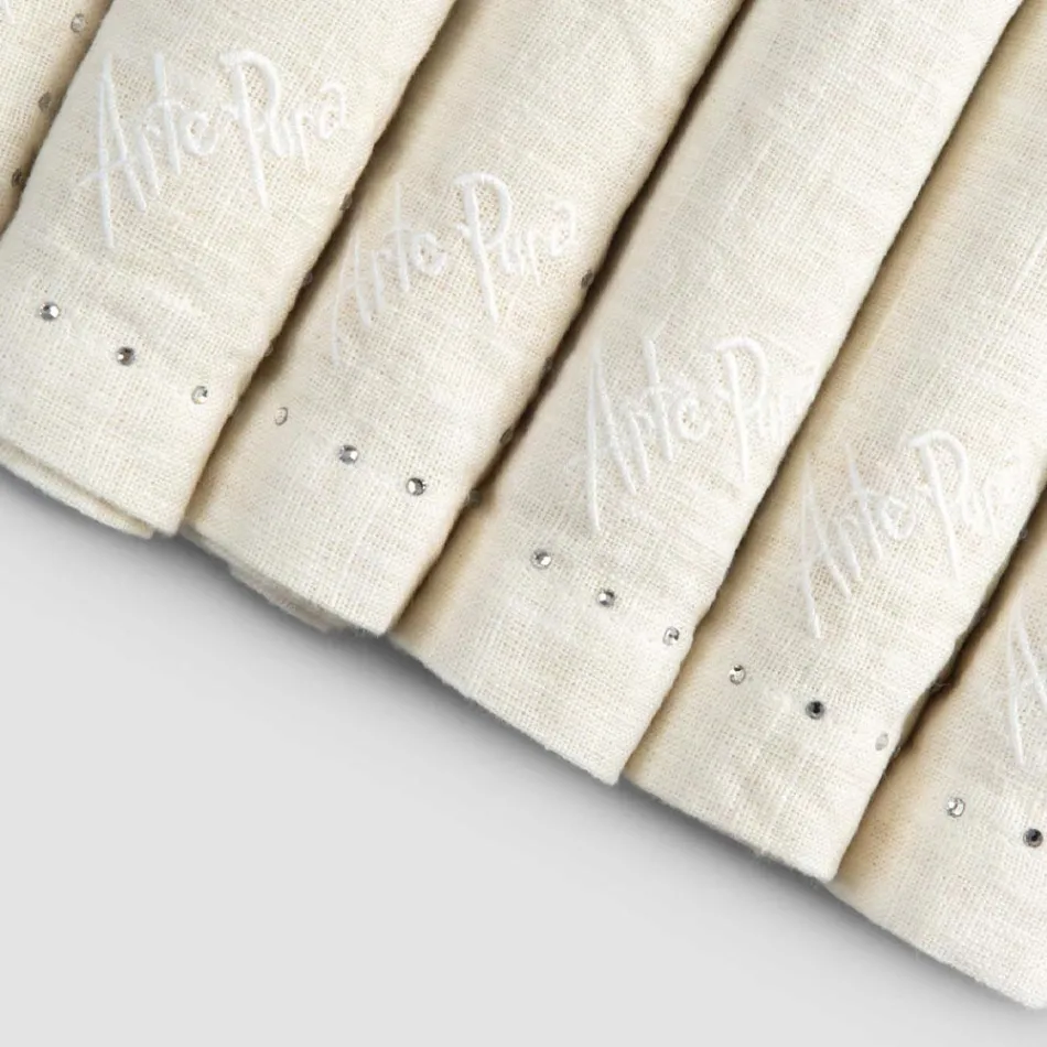 Leinenservietten mit schwarzen oder butterfarbenen Kristallen, 6 Stück, italienischer Luxus – Prezio Viadurini