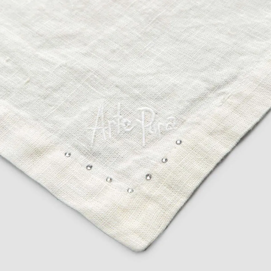 Leinenservietten mit schwarzen oder butterfarbenen Kristallen, 6 Stück, italienischer Luxus – Prezio Viadurini