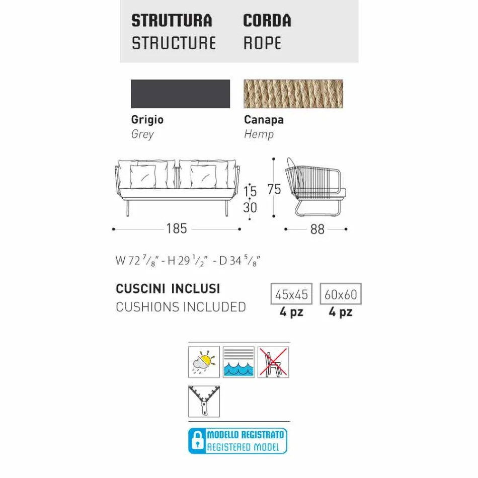 Varaschin Babylon 2-Sitzer-Sofa im modernen Design Viadurini