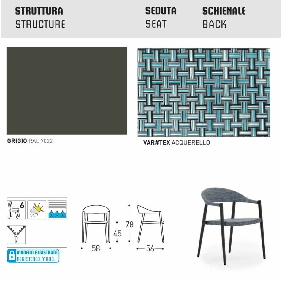Varaschin Clever Stuhl aus modernem Design Garten, 6 Stück Viadurini
