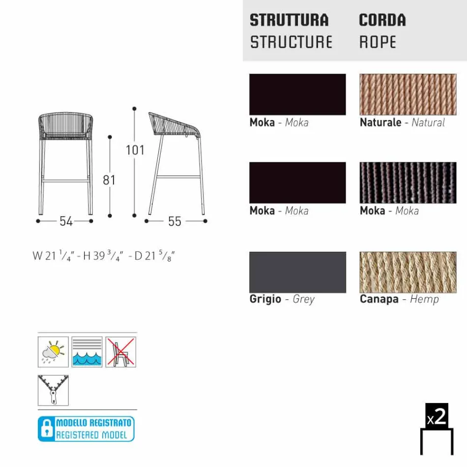 Varaschin Cricket Hocker topmoderne Gartengestaltung, 2 Stück Viadurini